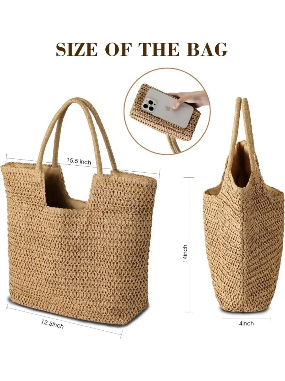 Stylish Woven Straw Beach Tote Bag for Women - Large Summer Shoulder Handbag